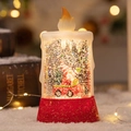 LED Christmas candle lamp featuring a Santa Claus in car scene with red base - Santa Driving Red Car