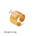 Vintage 18k gold plated stainless steel ring with pink oval stone and textured band - Oval Rose Quartz Texture Striped Relief Style (HF-J1476)