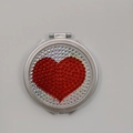 Mini specchio da trucco portatile con cuore di strass rossi e cornice metallica - Cuore Rosso Strass / Rosso