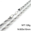 Silver 10mm stainless steel twist rope necklace with lobster clasp, 600mm long - Silver-tone Necklace (KN295246-Z)