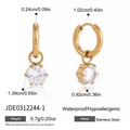 Gold stainless steel hoop earrings with round white zircon charms for women - Round Cut Style (JDE0312244-1) / Gold