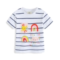 Girls striped short sleeve cotton T-shirt featuring rainbow and cloud cartoon print - White Blue Striped / 80-90cm (2T)