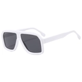 Retro oversized square sunglasses featuring thick white plastic frames and dark grey lenses - White Frame Gray Lens