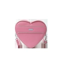 Bolso bandolera de cuero rosa en forma de corazón con cremalleras plateadas y placa de metal - Talla única / Rosa