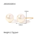 Elegant 8mm white pearl stud earrings with gold pins for women on white background - 0.8cm Round Pearl Stud Earrings (JDE2023200-8)