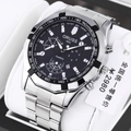 ORUSS men's business quartz watch with large black dial and silver stainless steel band - Prestige Silver Band Black Face