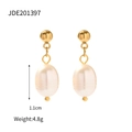 Golden C-shape drop earrings with 1.1cm freshwater pearls, weighing 4.8g for women - Gold Pearl Drop JDE201397