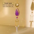 Purple agate suncatcher with gold metal moon and stars hanging rainbow prism crystals - Purple Agate Slices