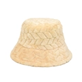 Close-up of beige plush bucket hat showing thick faux fur texture and woven pattern detail - M (56-58cm) / Beige