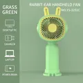 Mini ventilatore a mano con orecchie di coniglio verde erba, ricarica USB e base portatile - Orecchie di Coniglio Verde (YS2251C)