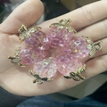 Pink strawberry resin pendant with gold leaf clasp for DIY jewelry making - Iridescent Pink
