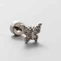 Silver bow-shaped titanium steel ear stud with clear cubic zirconia and screw back - Pave Zircon Butterfly Style (A012-1#)