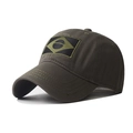 Tactical olive green baseball cap featuring embroidered Brazil flag patch for outdoor use - Adjustable / Brazil Baseball Cap Military Green