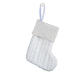 White knitted Christmas stocking with cable knit pattern and hanging loop for gifts - White-No Letter