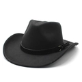 Chapeau de cowboy western classique en laine noire avec large bord et bande en cuir - M (56-58cm) / Noir