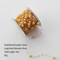 Champagne gold faux pearl garland with 3mm and 8mm alternating beads, 10 meters long - Coffee Fishing Line Beads 10m