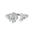 Adjustable S925 sterling silver ring with flower and butterfly marquise zircon accents - Adjustable Open / Rhodium Plated Clear Zircon DY120986
