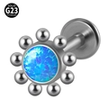 Solid G23 titanium labret stud with blue opal centerpiece and micro bead cluster design - G23 Titanium 1.2*6mm / Style 8-Dark Blue Opal (OP05)