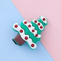 Pince à cheveux sapin de Noël en PVC avec ornements verts et rouges sur fond pastel doux - Noël arbre