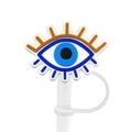 Blue evil eye silicone straw cover with white ring for dustproof tumbler accessory - Blue Eye with Brown Lashes