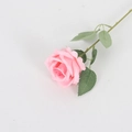 Pink artificial velvet rose flower with green leaves and stem for home wedding decor - Silk Pink Core