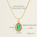 Collier en acier inoxydable doré avec un pendentif ovale en zircon vert incrusté - Or avec Zirconia Vert
