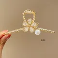 Pince à cheveux dorée de 11,5 cm avec fleur en cristal et pendentif perle - 87# Fleur à Cinq Pétales en Strass