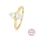 Elegant S925 sterling silver gold ring featuring a hexagonal clear crystal stone - Gold - White Zirconia Style 1