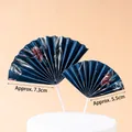 Décoration de gâteau éventail bleu avec motifs floraux rouges pour anniversaire - Éventails Pliants En Papier Kapok Bleu (5 Paires)
