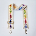 Detail of bohemian embroidery guitar strap with colorful sequins and golden hardware - Off-white 2 (Sequin Geometric Embroidery)