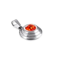 Polished silver stainless steel pendant with round orange zircon and bail - Red
