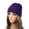 Minimalist deep purple knitted wool beanie hat with ribbed texture for winter warmth - Purple
