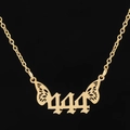 Collier doré en acier inoxydable avec numéro d'ange 444 et pendentif papillon - 444 / Or