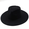 Classic black wide brim wool fedora hat with a minimalist vintage jazz style for women - M(56-58cm) / Black