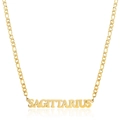 Detail of 18K gold-plated stainless steel Sagittarius pendant on Figaro link chain - Gold Sagittarius