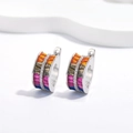 Rainbow S925 silver hoop earrings with multicolored square-cut gems and micro diamonds - 925 Silver / Silver
