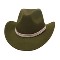 Detailed view of dark green cowboy hat featuring elegant double-row pearl bead trim - One Size / Army Green