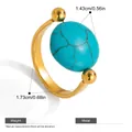French vintage 18k gold plated stainless steel open ring with oval turquoise stone - Oval Turquoise Adjustable Ring