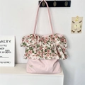 Vintage floral tote bag with pink ruffles and retro rose patterns for elegant women - Pink Rose