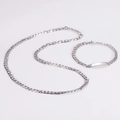 Detail of silver 7mm stainless steel flat Cuban link necklace and ID bracelet set - 6mm Width / Steel Color (One Set)