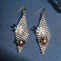 Golden drop earrings featuring sparkling diamond rhombuses and handmade floral accents - Gold (ERS-J4291G)