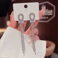 Sparkling S925 silver fringe earrings with blue bow zircon and long diamond tassels - Silver Inlaid Small Diamond Bow Tassel Earrings (E0118银)