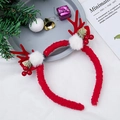 Plush Christmas reindeer antler headband in festive red with decorative white pom poms - Style 19 Red Antler Berry Tree