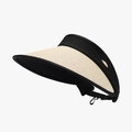 Fashionable two-tone sun visor hat for women with beige straw brim and black ribbed band - Adjustable / Black Beige