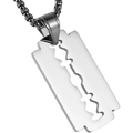 Collana da uomo con pendente a lama di rasoio in acciaio inossidabile lucido e catena - Lama Singola - Catena di Perle