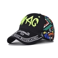 Berretto da baseball hip-hop in cotone nero con ricamo SWAG verde neon e graffiti - Regolabile / SWAG Verde