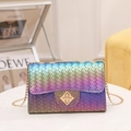 Fashionable gradient woven shoulder bag with chain strap and elegant metallic twist lock - Rainbow/Multicolor