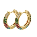 Close-up of gold hoop earrings with multi-colored crystals in a detailed macro view - Gold with Multicolor Zircon
