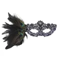 Elegant black lace masquerade mask with long feathers, peacock eye, and rhinestones - Gradient Six-petal Style / Black Purple