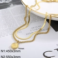 Double-layered 18K gold plated snake and curb chain necklace with queen portrait coin pendant - Gold-14mm Pendant (KN232337-Z)